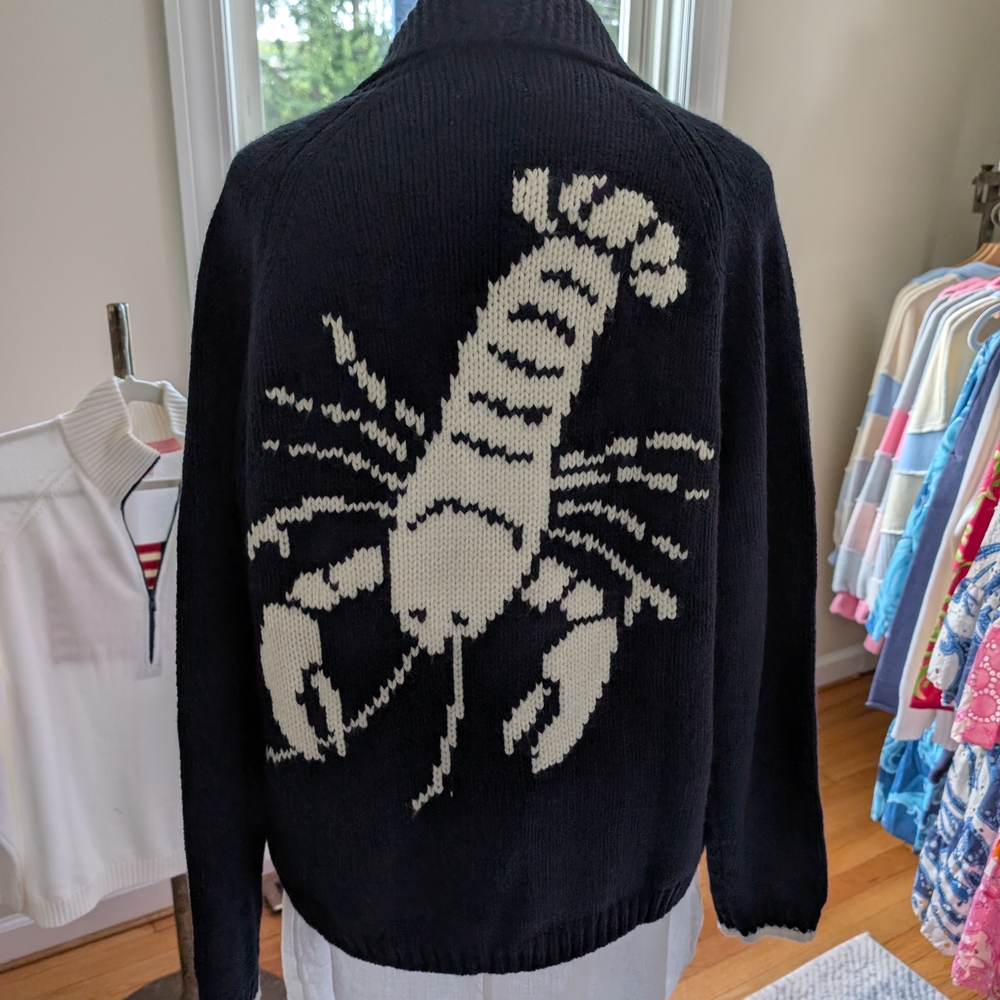 Navy and white Lobster Cardigan Sweater
